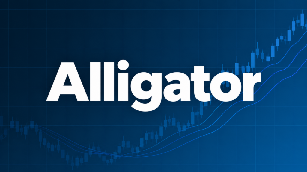 Alligator(アリゲーター)を解説する記事のアイキャッチ、ダークネイビー背景に「アリゲーター」の文字とブルーのグラフ装飾