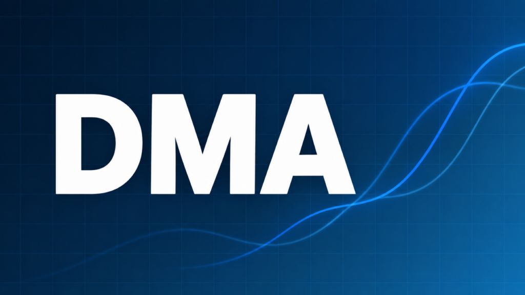 DMA(先行移動平均線)を示すダークネイビー×ブルーのアイキャッチ画像