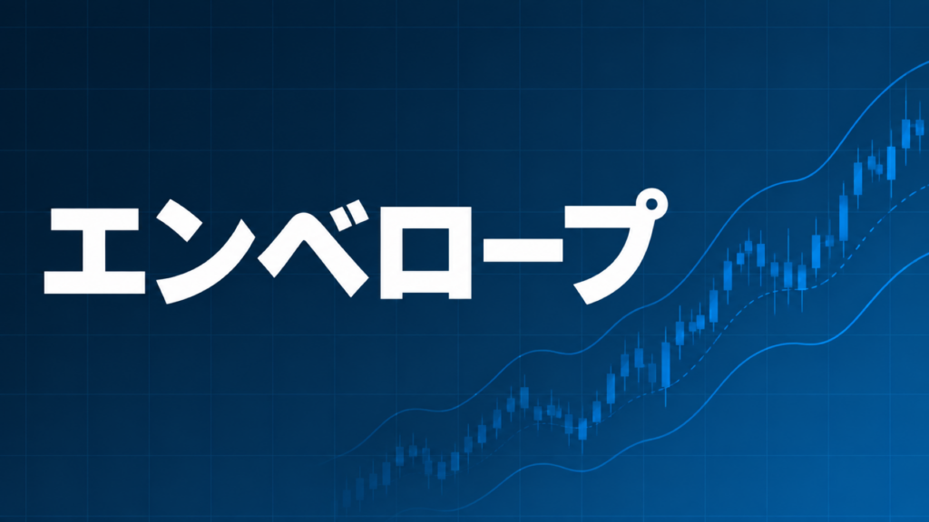 エンベロープを解説する記事のアイキャッチ、ダークネイビー背景に「エンベロープ」の文字とブルーのグラフ装飾