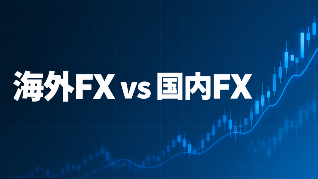 海外FXと国内FXの比較を解説する記事のアイキャッチ、ダークネイビー背景に「海外FX vs 国内FX」の文字とブルーのグラフ装飾