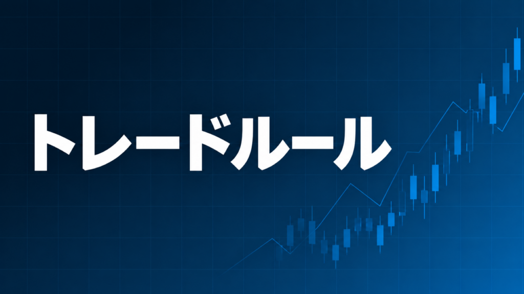 EAのトレードルールを守るメンタルを解説する記事のアイキャッチ、ダークネイビー背景に「トレードルール」の文字とブルーのグラフ装飾