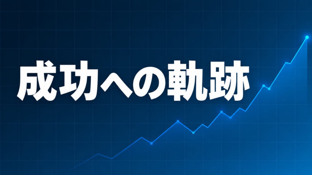 FXの成功体験談を示すダークネイビー×ブルーのアイキャッチ画像