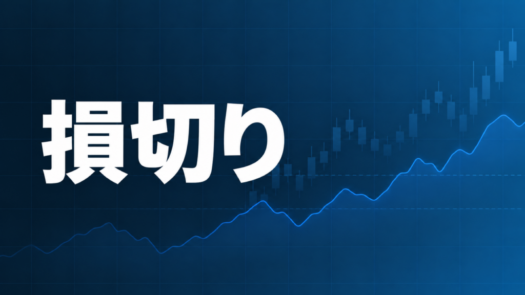損切りの決め方を表すダークネイビーとブルーのグラフィック