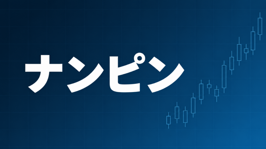 ナンピンのリスクを表す、ネイビー背景にローソク足チャートと「ナンピン」の文字をあしらったアイキャッチ画像