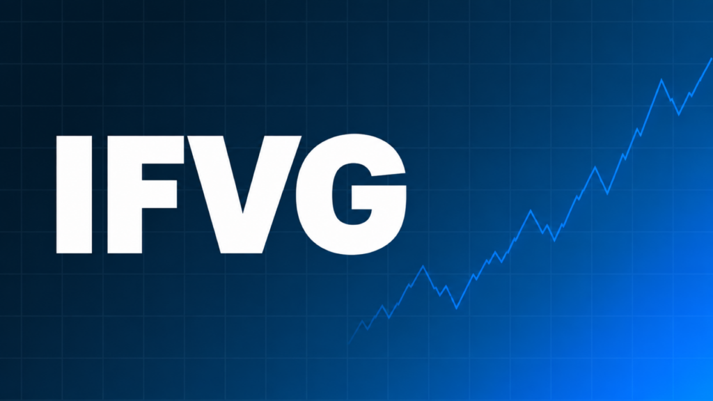 IFVG(Inversion Fair Value Gap)を表す青いグラデーション背景に白文字のロゴ画像、右側に上昇する折れ線グラフ