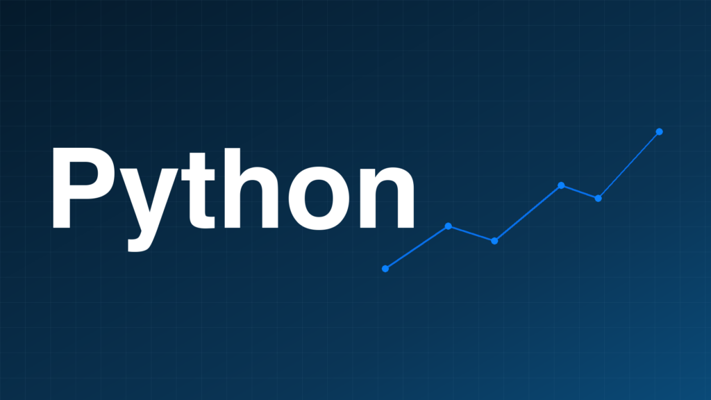 ネイビーとブルーのグラデーション背景に白文字でPythonと大きく書かれ、右側に右肩上がりの折れ線グラフが描かれたアイキャッチ画像