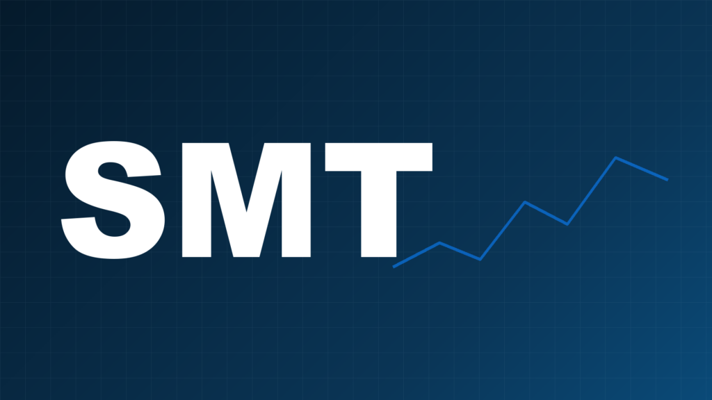 SMTダイバージェンスの概念を表すネイビー背景にSMT文字と折れ線グラフのイメージ画像